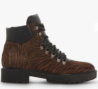 Dune Peakie Tiger Print Čizme od gležnjača na patent zatvarač, smeđe