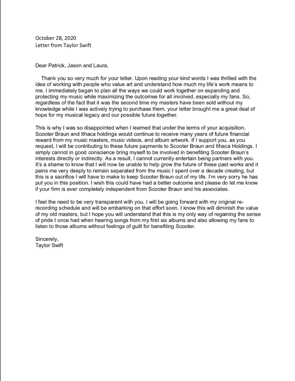 kiri Taylor Swiftilt, milles öeldakse, et ta ei tööta rolleri brauniga ega saa sellest kasu