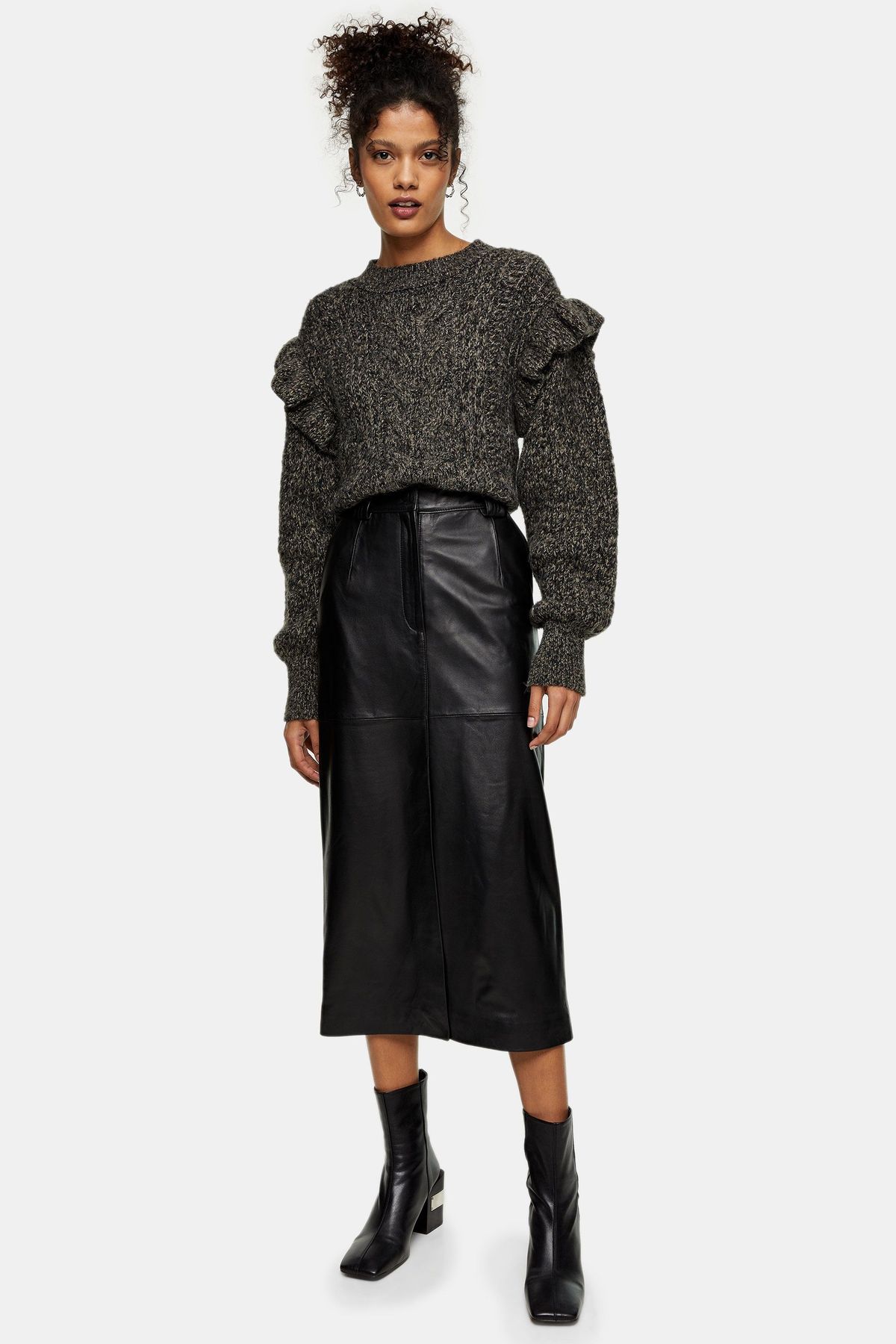 ** Čierna kožená západná midi sukňa od Topshop Boutique