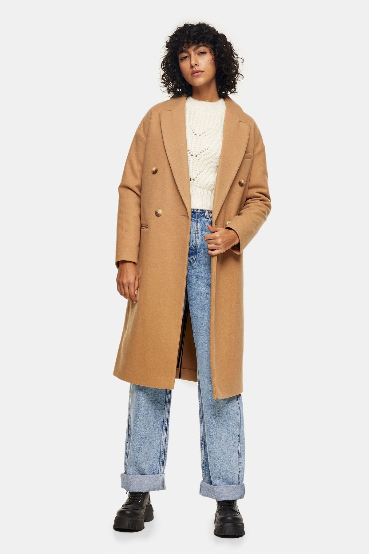 Camel Classic Double Breasted Coat -takki