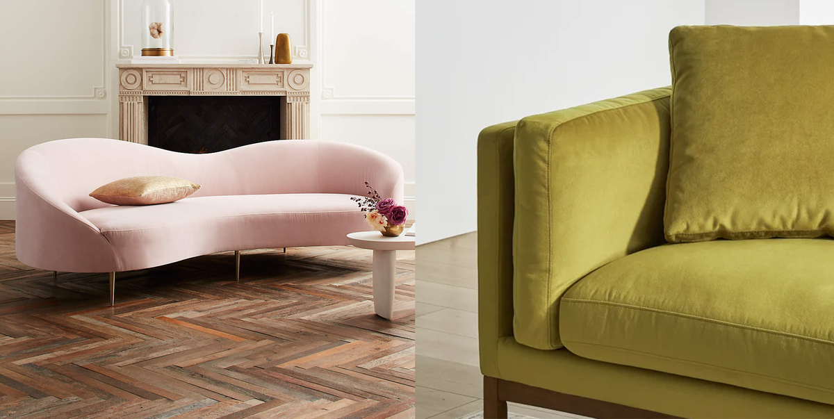 13 hermosos sofás de terciopelo que animarán tu sala de estar