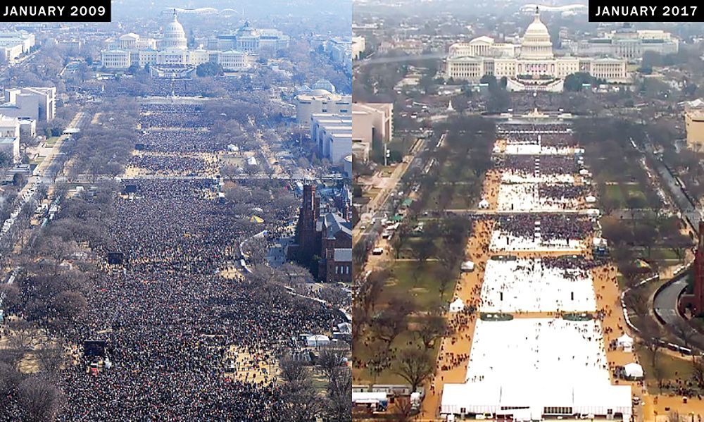 Vizuálne porovnanie davov na Trumpovom inauguračnom koncerte verzus Obama