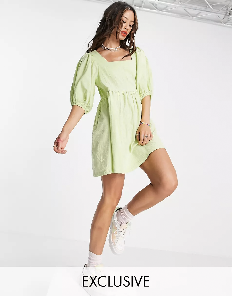 Mini šatové šaty Seersucker v zelenej farbe
