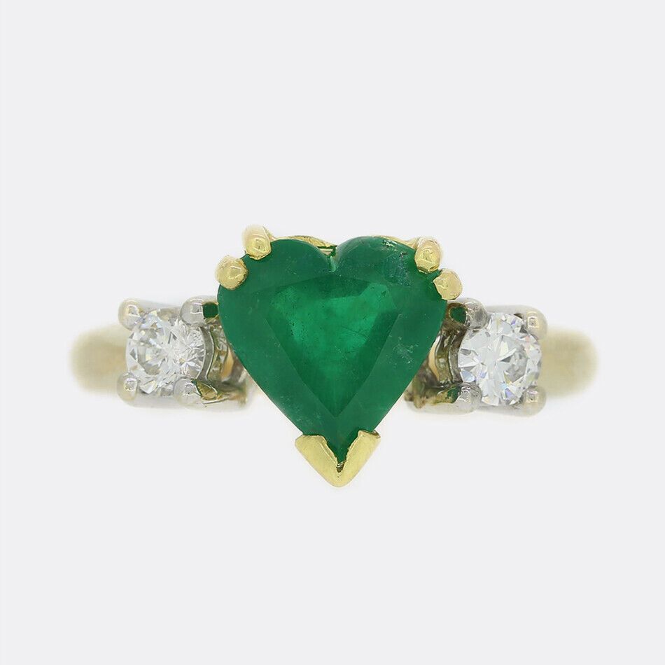Δαχτυλίδι από σμαραγδί και διαμάντι σε σχήμα καρδιάς 1,30 καρατίων